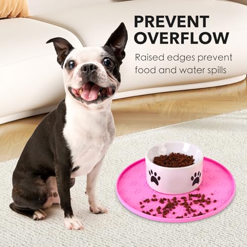 Silicone Pet Food Mat - Waterproof Dog Food Bowl Mat Cat Feeding Mat Thicker Pet Placemat Eating Mat with High Lip to Prevent Spills, Dog & Cat Water Bowl Mat for Messy Drinkers to Protect Floors,Pink - color: Pink