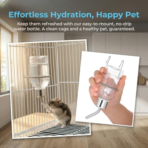 FENICAL No Drip Small Animal Water Bottle, 2pcs Pet Cage Drinking Dispenser Hanging Water Feeder with Spring and Hook, Resuable Leakproof Drink Container for Guinea Pig Hamster Rabbit, 180ml - size: 22.00X5.00X5.00CM
