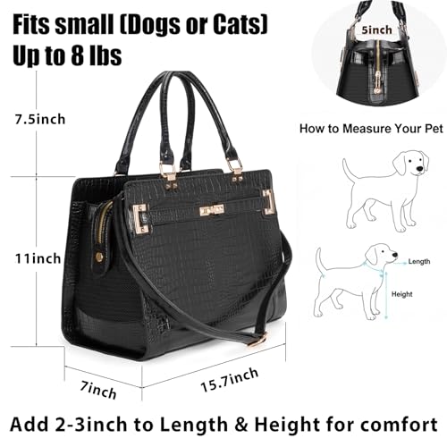 Fashion Pet Carrier Dog Cat Carrier Purse Soft-Sided Leather Handbag Pet Tote Bag for Small Dogs Puppy and Cat TSA Airline Approved - color: Black 3