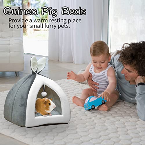 Fhiny Rabbit Bed Cave Cozy Guinea Pig Hideout Cute Bunny Bed Large House Winter Nest Dwarf Rabbit Cage Accessories for Chinchilla Ferret Hedgehog or Other Small Animals - color: Grey