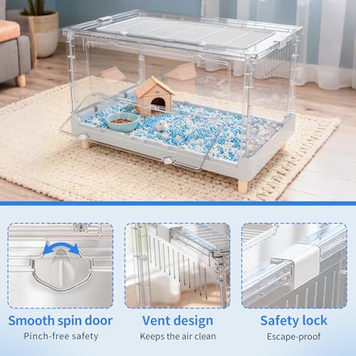 27.6" Large Hamster Cage, 15.4" High Syrian Enclosure | 470 Square Inches Floor Space, 6.5" Deep Base, 360° Panoramic View, Tool-Free Foldable Setup, Fits Dwarf Rodents - size: 27.6"L x 16.9"W x 15.4"H
