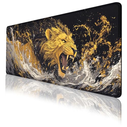 Lion Roaring Desk Mat Gaming Mouse Pad Cool Animal Black Gold Wildlife XL Mouse Pad Large Mousepad Extended Laptop Keyboard Mat Gaming Desk Pad Mouse Mat Office Computer Keyboard Laptop Home - color: Lion Roaring, size: 31.5L x 11.8W inches