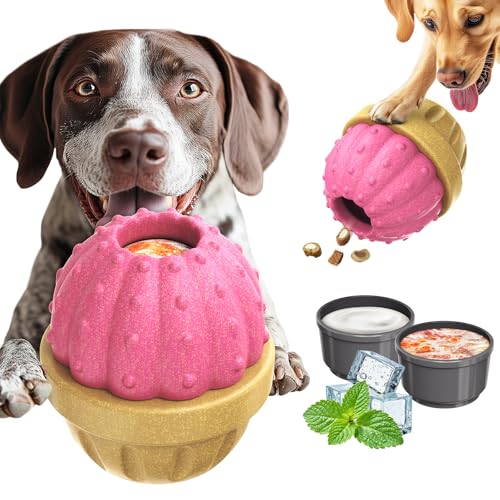 Frozen Treat Dispensing Dog Toy for Aggressive Chewers, Indestructible Chew Toys, Slow Puzzle Feeder for Small Medium Large Breed to Keep Them Busy, Reduces Anxiety, Easy to Clean, Pink - color: Pink