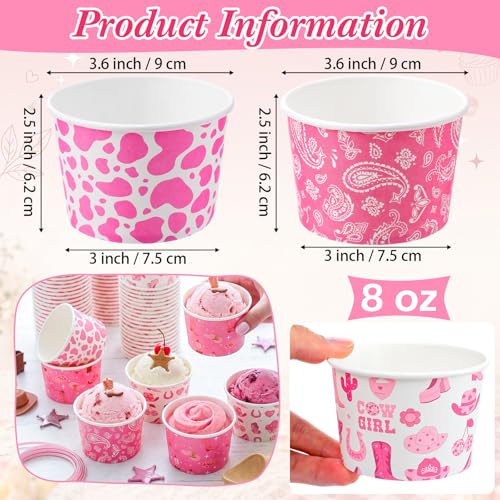 Jingmore 100 Pcs Ice Cream Paper Cups Bulk 8 oz Disposable Dessert Bowls for Hot or Cold Food Snack Treats Gift for Birthday Summer Party Favor Decoration (Cowgirl) - style: Cowgirl