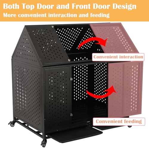 44 inch Heavy Duty Indestructible and Escape-Proof Dog Crate Cage for Large Giant Dogs, Steel Double Door Indoor High Anxiety Pet Kennel with Trays and Wheels, Extra Large XL XXL - size: 43.3"L x 29.5"W x 46.1"H