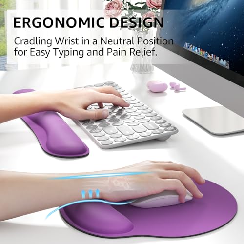 KTRIO Keyboard Wrist Rest & Mouse Pad with Wrist Rest, Violet Purple | Memory Foam Wrist Support, Ergonomic Design, Non-Slip Base, Office and Home Use - color: Violet Purple
