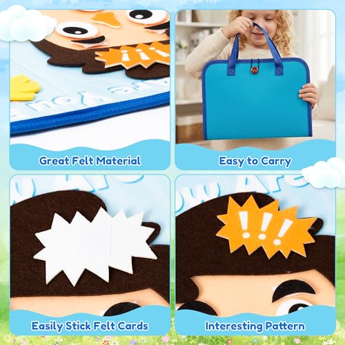 WATINC Travel Felt Board Story Set - Portable Felt Board Educational Birthday Gift for Boys Girls, Themed Storytelling Preschool Early Learning Interactive Play Kit for Toddlers (Emotional) - style: Emotional