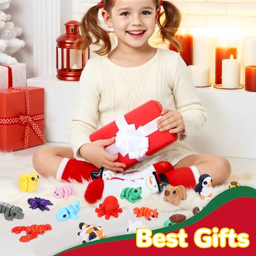 Mini 3D Printed Animals, 20 Piece Articulated Fidget Toy Set | 20 mini 3D printed animals, articulated flexi design, desk pets, pocket collectibles, classroom rewards, party favors - color: 20 Pcs