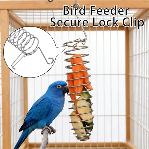 Millet Holder for Bird Cage, Bird Foraging Toy Feeder for Parrots Parakeet Cockatiel, Stainless Steel Bird Treat Holder and Fruit Vegetable Food Basket, Bird Cage Accessories for Play