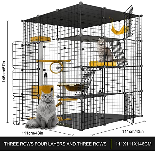 Large Cat Cage,Cat Cage Enclosure Indoor DIY Cat Playpen Detachable Metal Wire Kennels Crate Large Exercise Place Ideal, for 1-4 Cats,Ferret, Chinchilla, Rabbit, Small Animals