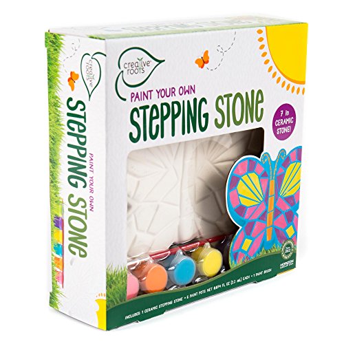Creative Roots Mosaic Butterfly Stepping Stone Kit, Includes 7-Inch Ceramic Stepping Stone & 6 Vibrant Paints, Paint Your Own Stepping Stone, DIY Stepping Stone for Kids Ages 8+ White - style: Butterfly