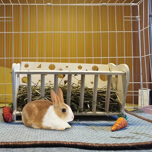 Large Capacity Rabbit Hay Feeder Wooden Guinea Pig Hay Holder Bunny Hay Rack Food Dispenser for Chinchilla Small Animal