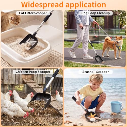Metal Cat Litter Scoop: 32.3in Long Handle Litter Scooper | Heavy Duty Stainless Steel Pooper Scooper w/Deep Shovel-Detachable Non Stick Litter Sifter w/Foam Padded Grip-No Bending Back - color: black shovel