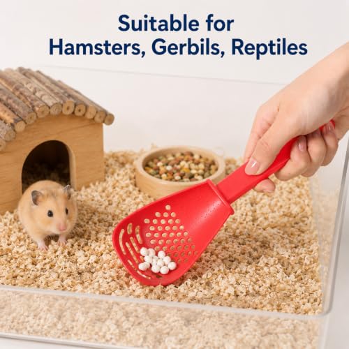 2 Pack Small Litter Scoop, Hamster Sand Bath Scoop, Plastic Litter Sifter for Small Animal Cage Cleaning, Chinchilla Gerbil Reptile Accessories