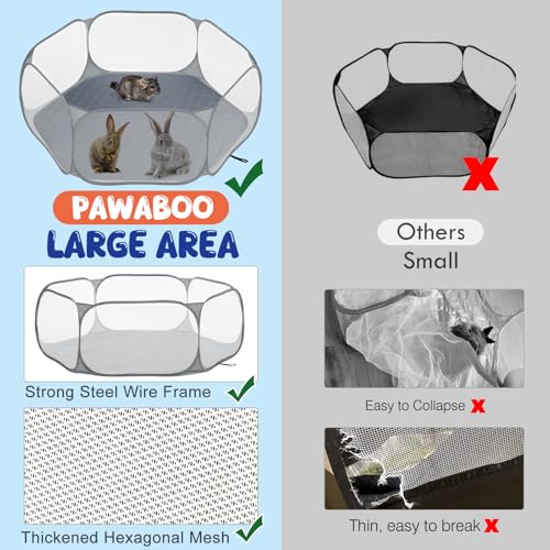 Pawaboo Small Animals Playpen with Pad, Gray+Gray | Waterproof, Reusable Pad, Portable Outdoor Yard Fence, For Chick/Kitten/Puppy/Guinea Pig/Rabbits/Chinchillas - color: Gray+Gray