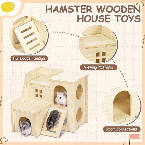 BreezeHug 4 Pcs Hamster Cage Accessories Hamster Platform Hideout Wooden Tunnel Ladder Playhouse Game Climbing Toy with Platform for Pets Dwarf Syrian Mice Degus Gerbils Squirrel(Loft) - style: Loft