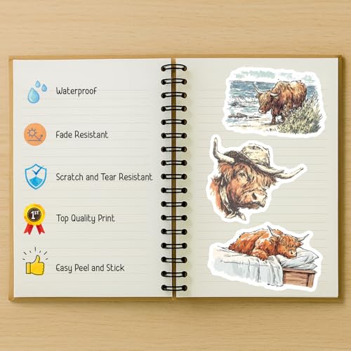 100 PCS Highland Cow Stickers Pack – Waterproof Vinyl Decals for Water Bottles, Laptops, Phones, Notebook, Cars – Cool Vibrant Graphics for Highland Cow Enthusiast - color: Highland Cow