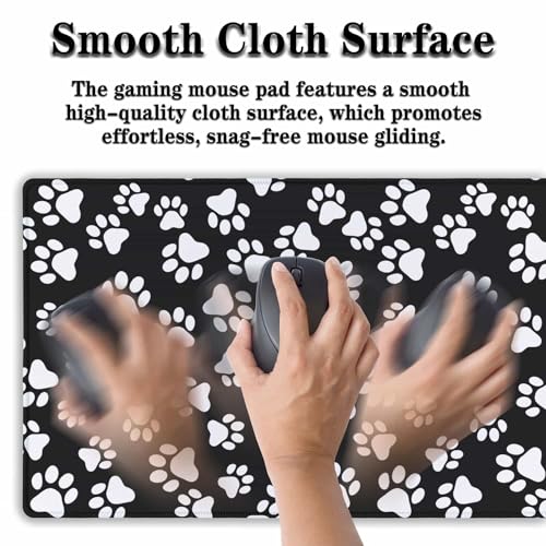Keyboard Mousepad Black White, Big Mouse Pad Office Desk Pad Non-Slip Rubber Base Waterproof with Stitched Edges, 35.4" X 15.7" for Work/Game/Office/Home Dog Paw. Cat Footprint Dog Paw - color: Dog Paw.Cat Footprint