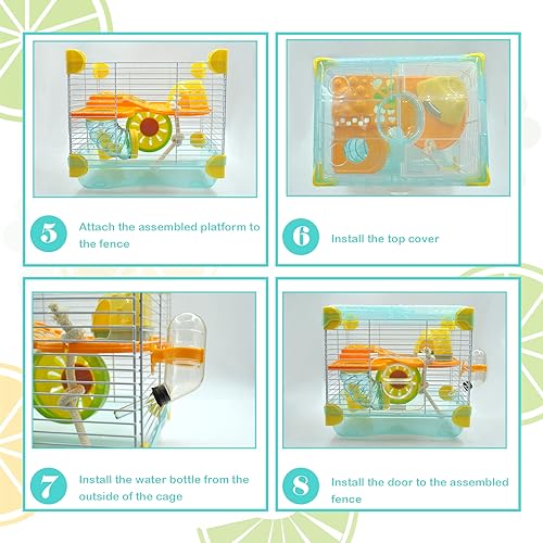 2 Layers Hamster Cage with Tubes Mouse Cage with Accessories Water Bottle Food Dish Transparent Hamster Habitat with Exercise Wheel for Hamster Guinea Pig Gerbil (10.9" x 8.1" x 9.8" Blue) - color: 【Blue】
