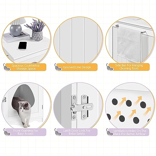 Yaheetech Cat Litter Box Enclosure, Litter Box Furniture Hidden with Towel Bar, Wooden Pet Washroom, Dog Proof Cat Litter Box Cabinet, Indoor Cat House, Side End Table, White - color: White, size: 19 ″ L × 20″ W × 20.5″ H
