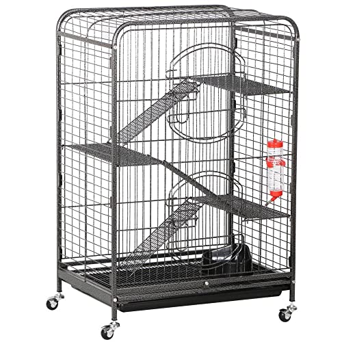 Yaheetech 37-inch Metal Ferret Chinchilla Cage Indoor Outdoor Small Animals Hutch w/ 2 Front Doors/Feeder/Wheels for Squirrel,Black - size: 37"