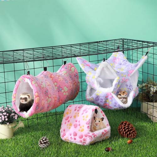 Abbylike 9 Pieces Rat Hammock 3 Tier Guinea Pig Ferret Hammocks Small Pet Hanging Tunnel Glider Toy Guinea Pig Ferret Hideout Bed Cage Accessories for Hamster(Purple, Pink, Rose Red,Paw) - color: Purple, Pink, Rose Red