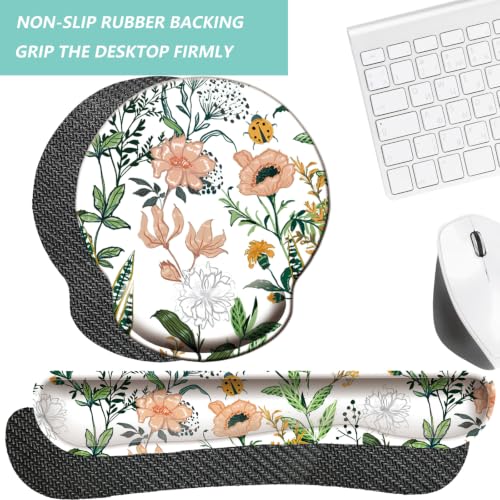 Keyboard Wrist Rest Pad Mouse Pad with Wrist Support Set of 3, Mousepad with Non-Slip Rubber Base, Ergonomic Memory Foam Mouse Wrist Cushion Support for Home Office Laptop Computer, Flower White - color: Flower White