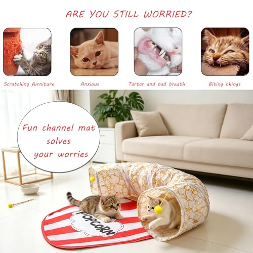 BAMY Popcorn Cat Tunnel Bed, Collapsible Pet Tunnel Tubes Toys with Removable Mat for Summer Indoor Outdoor (One Size, Popcorn) - color: Popcorn