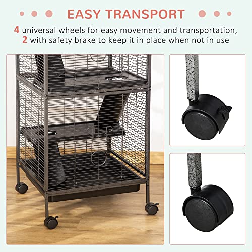PawHut Metal Small Animal Cage, 4-Tiers Rolling Big Ferret Cage, Gray | with Hammock, Removable Tray, for Chinchilla, Sugar Glider - color: Grey, size: 20.5"L x 20.5"W x 44.8"H
