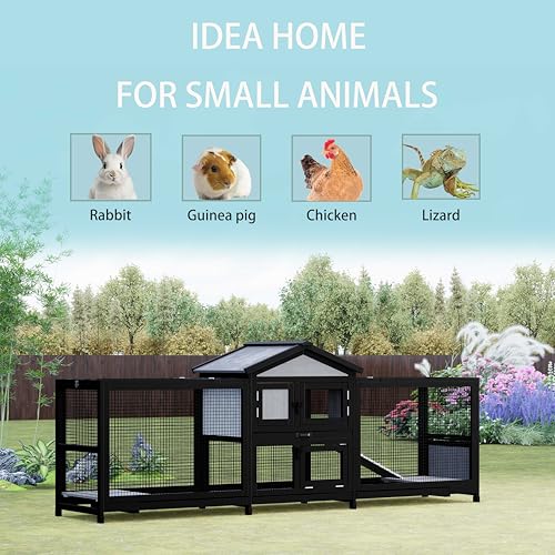 89" Wooden Rabbit Hutch Bunny Cage Pet Playpen House Enclosure with Double Side Run Boxes, Ramp, for Guinea Pig and Small Animals, Black - size: 89 inch