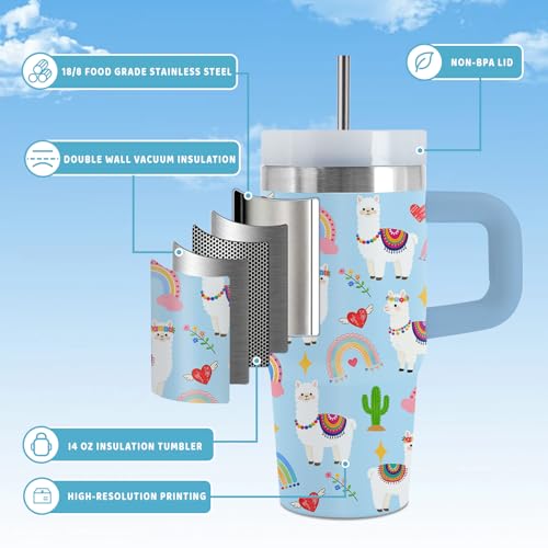 Rainbow Gifts, 14 Oz Tumbler with Handle & Straw for Rainbow Lover, Birthday Gift for Daughter Son, Vacuum Insulated Tumbler for Daughter, 1 PCS - color: Rainbow-Blue