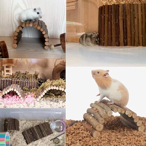 Hamiledyi Hamster Bridge Rat Ladder Wooden Bridge Toy for Small Animals Cage Wood Ladder Natural Hideout for Guinea Pig Chinchilla Ferret Reptile (Pack of 2) (2 Ladder) - size: 8.0"L x 4.0"W