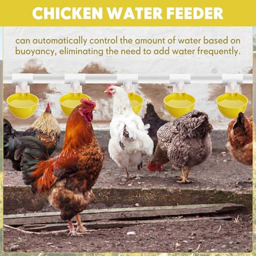 LemonRoad 30 Set Automatic Chicken Waterer Cups with 1/2" PVC Tee Fitting Chicken Drinking Bowl, Poultry Drinker Mounting Hole Opener,Water Dispenser Feeder for Duck, Goose, Turkey, Pigeon(Yellow) - color: Yellow