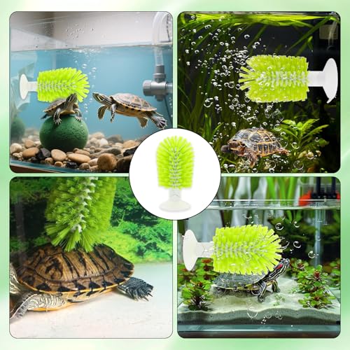 2 Pcs Turtle Brush with Suction Cups, 2 Large Decorative Duckweed, Turtle Tank Accessories, Not Easy to Peel, Shell Exfoliating Back Scrub Cleaning Brush (Green)