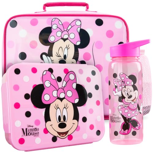 Get Trend Disney Minnie Mouse Girls Lunch Bag, Bento Box & Water Bottle Set | Insulated Lunch Bag, 3 Compartment Lightweight Snack Box, 22 fl oz BPA-Free Water Bottle with Straw, School, Gifts for Girls - color: Pink Minnie
