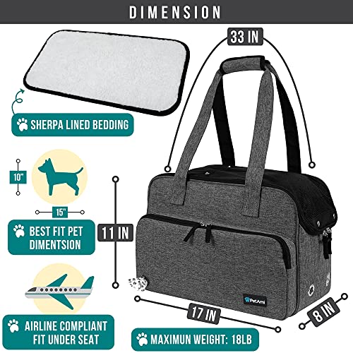 PetAmi Small Dog Purse Carrier, Soft-Sided Pet Carrier Bag with Pockets, Portable Puppy Cat Travel Handbag Tote, Airline Approved Breathable Mesh, Poop Bag Dispenser, Sherpa Bed, Max 18 lbs, Dark Gray - color: Heather Charcoal