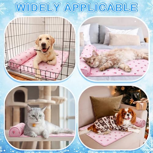 DoubleFill 4 Pack Cooling Pet Mats 23.6" x 31.5" Cooling Dog Beds with Supportive Pillow Self Ice Washable Cool Pads Summer Cat Sleeping Pad with Storage Bag for Summer Crate Floor (Large, Pink) - size: Large, style: Pink
