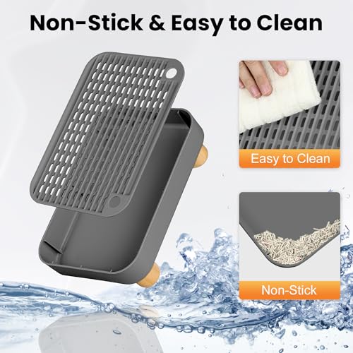 Litter Box Step, Litter Box Ramp/Catcher with Wooden Base, Anti-Tracking & Easy to Clean, Ideal for Small & Elderly Cats (Dark Gray) - color: Dark Gray