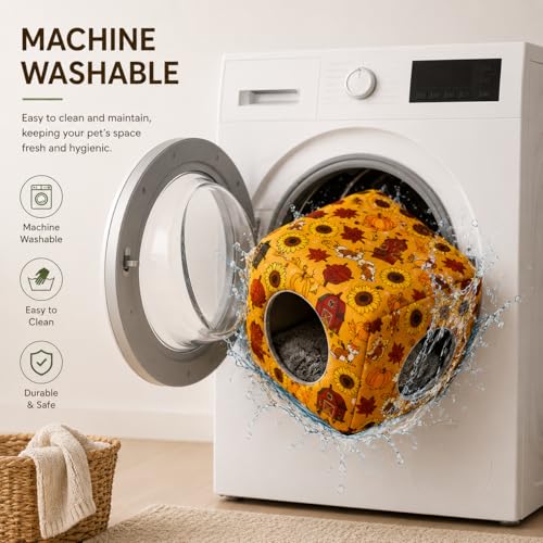 Guinea Pig Hideout House with Removable Cushion, Washable Small Animal Cube Bed, Cozy Bunny Hideaway for Guinea Pigs, Chinchillas, Hedgehogs, Hamsters & Dwarf Rabbits - color: Orange Pumpkin