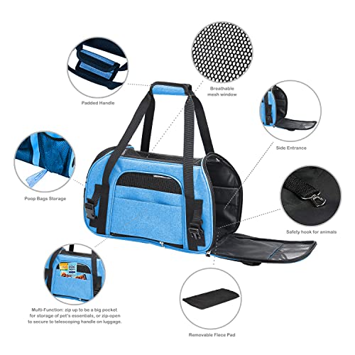 JESPET Soft-Sided Kennel Pet Carrier for Small Dogs, Cats, Puppy, Airline Approved Cat Carriers Dog Carrier Collapsible, Travel Handbag & Car Seat - color: Turquoise Blue, size: 17.0"L x 9.0"W x 11.5"H