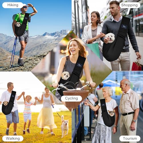 Dog and Cat Sling Carrier - Hands Free Reversible Pet Papoose Bag - Soft Pouch and Tote Design - Suitable for Puppy, Small Dogs Cats Outdoor - color: Black Senior