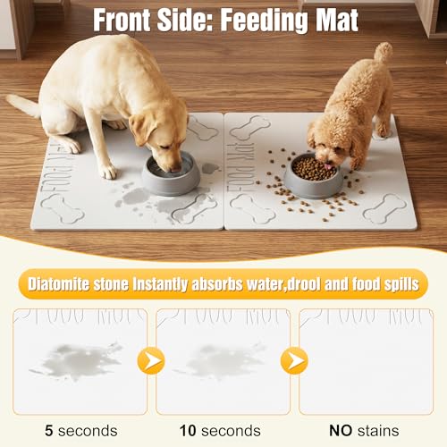 Double-Side 2 in 1 Stone Pet Food Mat & Cooling Mat (31"*16") | Instant dry water absorbing Diatomite Stone Dog Bowls Drying Mat & Heat dissipating Pet Cooling Mat. Bite-Proof & Non-slip. - color: WHITE, size: 31"*16"