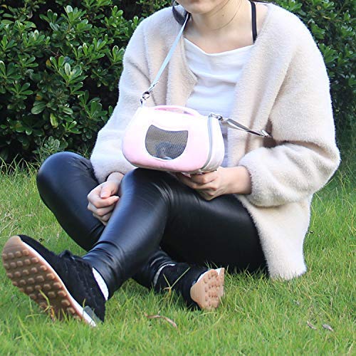 Litewoo Hamster Travel Carrier Portable Bag with Adjustable Strap, Pink, L | Warm velvet fabric, side mesh design, foldable storage, pouch for small animal/sugar glider/rat/squirrel - color: Pink, size: 7.1"L x 7.1"W x 7.1"H