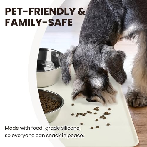 VIVAGLORY Pet Food Mat Flexmat Dog Bowl Mat, S, Ivory | Non Slip Silicone for Pet Kitten & Doggy, Placemat with Lip for Floor - color: Ivory, size: S (18.9 x 11.8in)