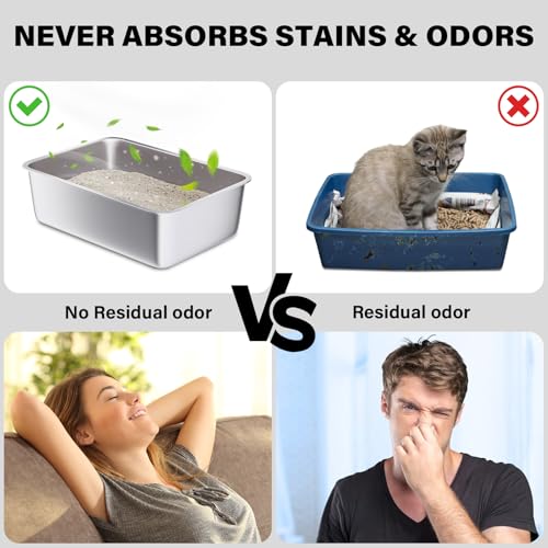 Large Stainless Steel Litter Box Big/M-Cats,Metal Litter Box/Pan | Easy to Clean,Adult Cats/Medium/Kitten/Rabbits,Large Cat LitterBox , Pet Toilet ,Pet Bathtub Pan -No Smell - color: L-6inch