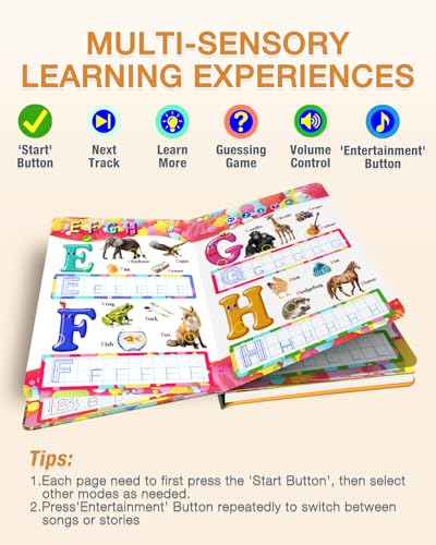 English Interactive Sound Book Alphabet Number Talking Book Toddler Kid 3-6 | Preschool ABC Educational Learning Travel Toy Sensory Autism Recharge Talking Book 600+ Audio Birthday Xmas Gift Boy Girl 3+ - style: EN-Letters and Numbers