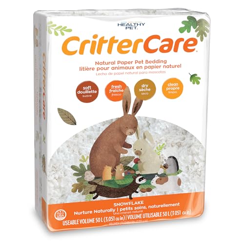 CritterCare Natural Snowflake Paper Small Pet Bedding - Odor Control, Unscented, 99% Dust Free, Super Absorbent, White, 50L, Great for Rabbit, Guinea Pig, Gerbil, Mice, Rat, Hamster Bedding - color: Snowflake, size: 50 liters