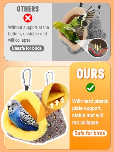 MEWTOGO Small Winter Warm Bird Nest House with Support Board for Cage | Comfortable Bird Bed with Mat, Hanging Hammock Hut Gift, for Budgerigar Canaries Lovebirds, 6.5"D x 6.5"W x 7"H - size: Small