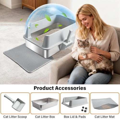 Stainless Steel Litter Box,XL Metal Cat Litter Box with Lid | Extra Large Litter Boxes for Big Cats,High Sides,Odor-Resistant, Scratch-Proof, Easy to Clean, Non-Stick,Scoop Included - color: X-Large:23"×14.6"×10"