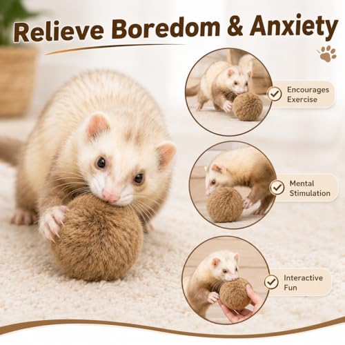 6PCS Furry Ferret Toy Ball, Soft Plush Small Pet Exercise Ball with Cotton Filling, Interactive Chew Toy for Ferrets, Rabbits, Hamsters, Cat, Relieve Boredom & Anxiety